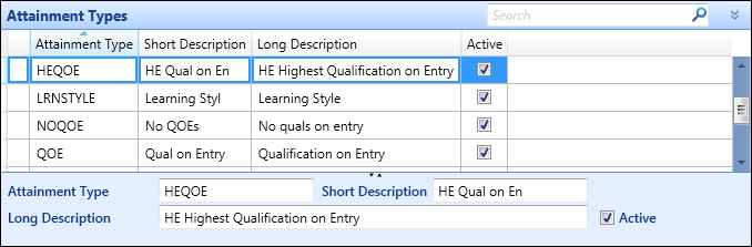 Attainment Types reference data